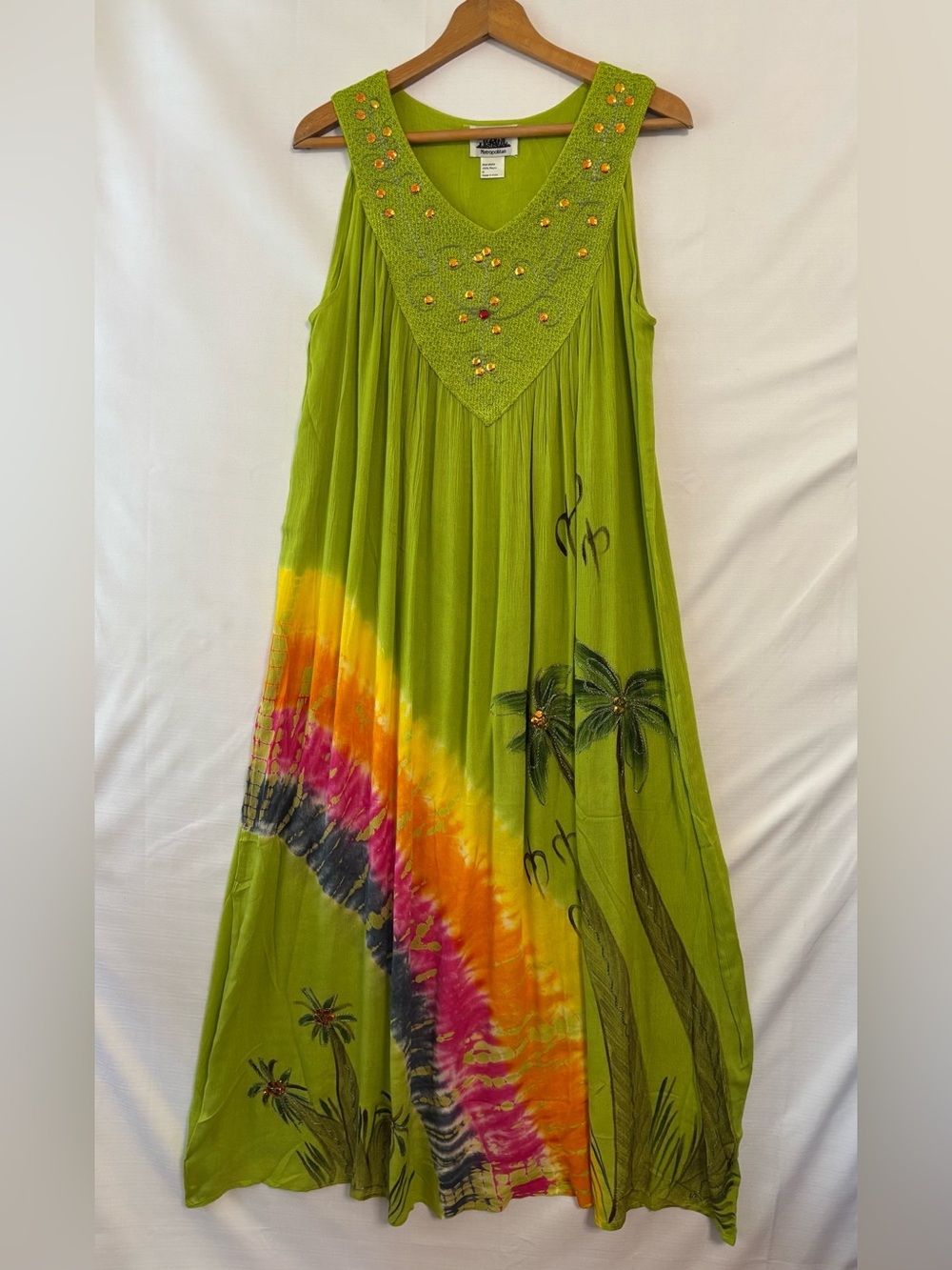 METROPOLITAN Lime Green Tropical Print Maxi Dress Size Medium